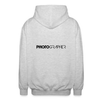 Conception fraîche Logo du texte photographe - Veste à capuche unisexe - gris clair chiné - Dos - AI Model Male 185 light (185cm)