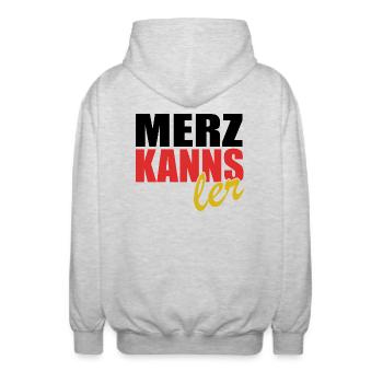 Merz kanns - Kanzler - Kanzlerkandidat - Unisex Kapuzenjacke - Hellgrau meliert - Hinten - AI Model Male 185 light (185cm)