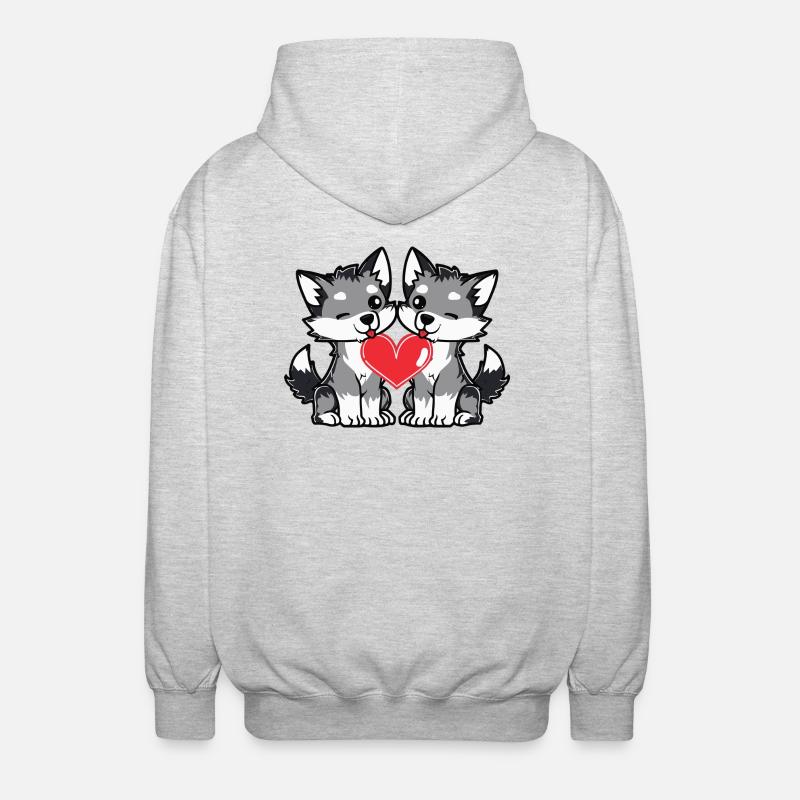Couple de loups Saint-Valentin - Veste à capuche unisexe - gris clair chiné
