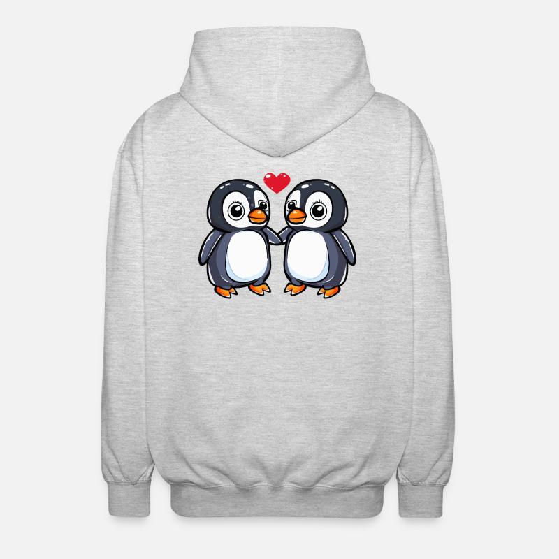 Pingouin Couple Saint-Valentin - Veste à capuche unisexe - gris clair chiné