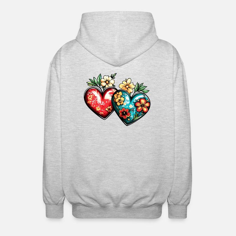 Coeurs Amour Fleurs Mariage - Veste à capuche unisexe - gris clair chiné