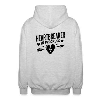 Heartbreaker in Progress - Unisex Hooded Jacket - light heather grey - Back - AI Model Male 185 light (185cm)