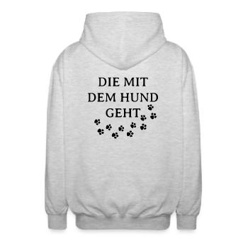 DIE MIT DEM HUND GEHT - HUNDELIEBE - HUNDEFREUND - Unisex Kapuzenjacke - Hellgrau meliert - Hinten - AI Model Male 185 light (185cm)