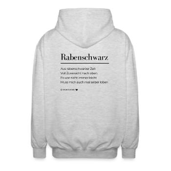 Rabenschwarz - schwarze Schrift - Unisex Kapuzenjacke - Hellgrau meliert - Hinten - AI Model Male 185 light (185cm)