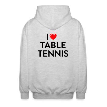 I love Table Tennis Tischtennis - Unisex Hooded Jacket - light heather grey - Back - AI Model Male 185 light (185cm)