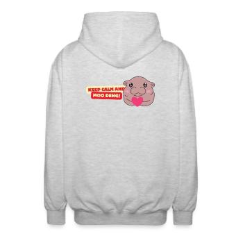 Moo Deng Loves You - Unisex Hooded Jacket - light heather grey - Back - AI Model Male 185 light (185cm)
