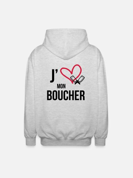 J'aime mon Boucher - Veste à capuche unisexe - gris clair chiné