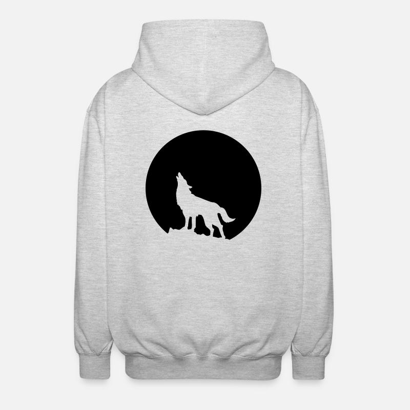 Wolf Howling Moon - Unisex Kapuzenjacke - Hellgrau meliert