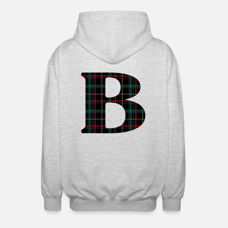 Monogrammiert b Schottischer Tartan - Unisex Kapuzenjacke - Hellgrau meliert