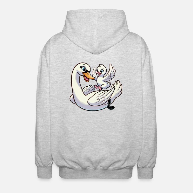 Cygne mère et enfant gambadant - Veste à capuche unisexe - gris clair chiné