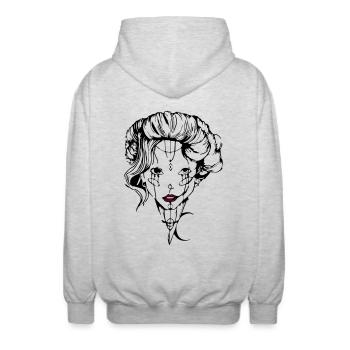 Tendresse maléfique - Veste à capuche unisexe - gris clair chiné - Dos - AI Model Male 185 light (185cm)