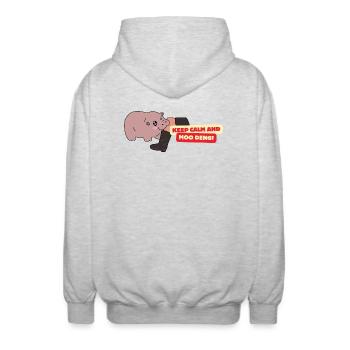 Moo Deng Attack! - Unisex Kapuzenjacke - Hellgrau meliert - Hinten - AI Model Male 185 light (185cm)