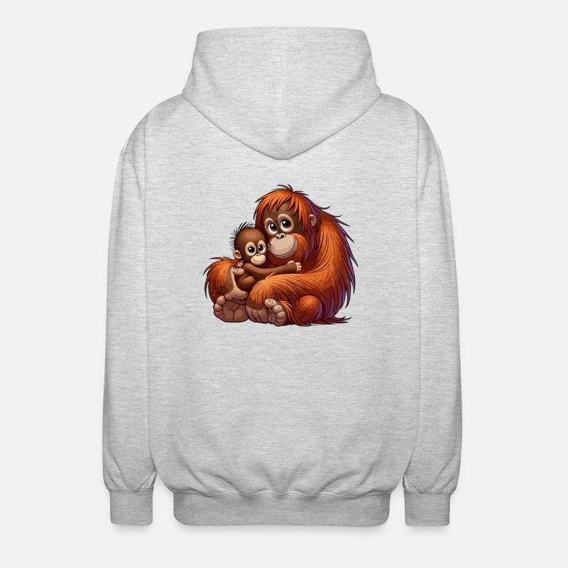 Orang-Utan-Mutter mit Kind - Unisex Kapuzenjacke - Hellgrau meliert