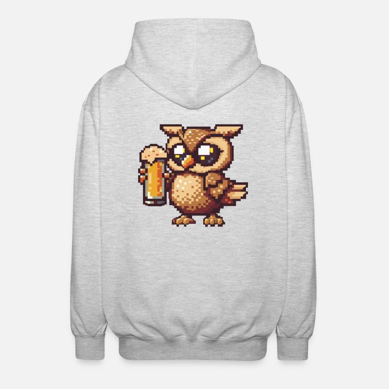 Eule Pixel Bier - Unisex Kapuzenjacke - Hellgrau meliert