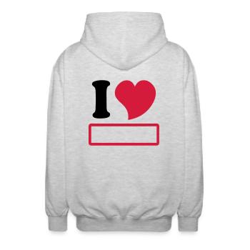 I love à personnaliser - Veste à capuche unisexe - gris clair chiné - Dos - AI Model Male 185 light (185cm)