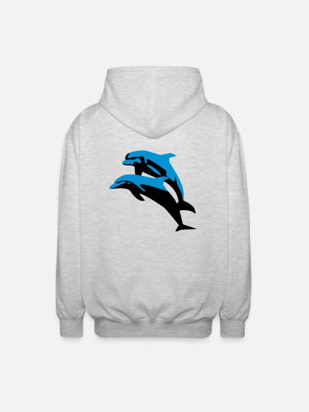 Delfin, Delfine - Dolphin - Unisex Kapuzenjacke - Hellgrau meliert