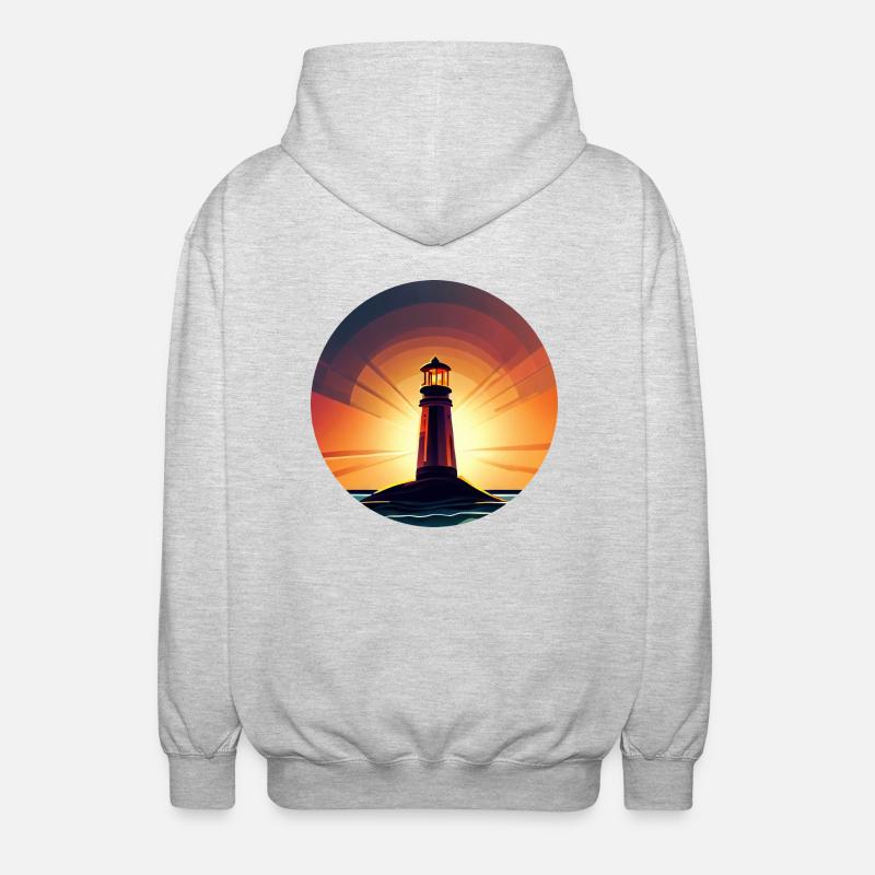 Lighthouse at sunset Romantic - Unisex Hooded Jacket - light heather grey