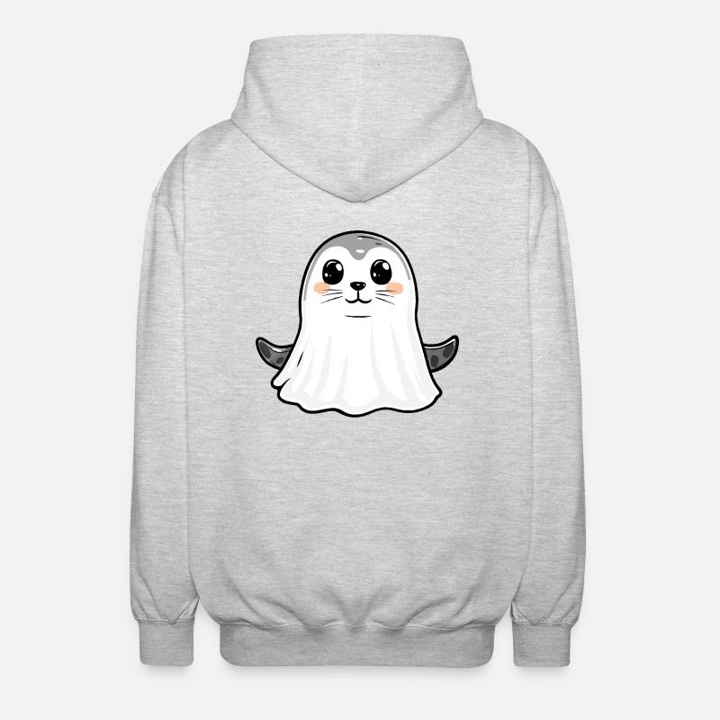 Robbe Tier Halloween Comic Geist - Unisex Kapuzenjacke - Hellgrau meliert