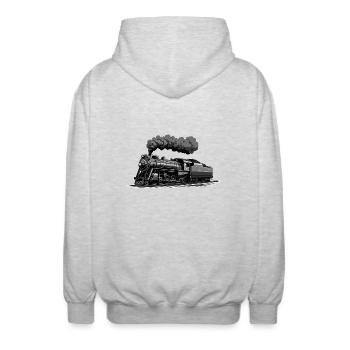 Klassische Dampflok auf Fahrt - Unisex Kapuzenjacke - Hellgrau meliert - Hinten - AI Model Male 185 light (185cm)