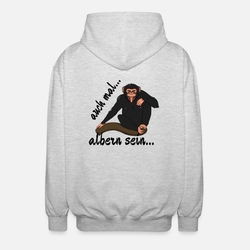 Schimpanse "auch mal albern sein..." - Unisex Kapuzenjacke - Hellgrau meliert