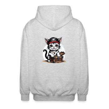 Pirat Katze Lustig Kinder Shirt Geschenk Piraten - Unisex Kapuzenjacke - Hellgrau meliert - Hinten - AI Model Male 185 light (185cm)