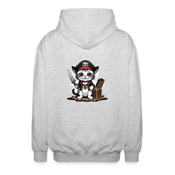 Pirat Katze Lustig Kinder Shirt Geschenk Piraten - Unisex Kapuzenjacke - Hellgrau meliert - Hinten - AI Model Male 185 light (185cm)