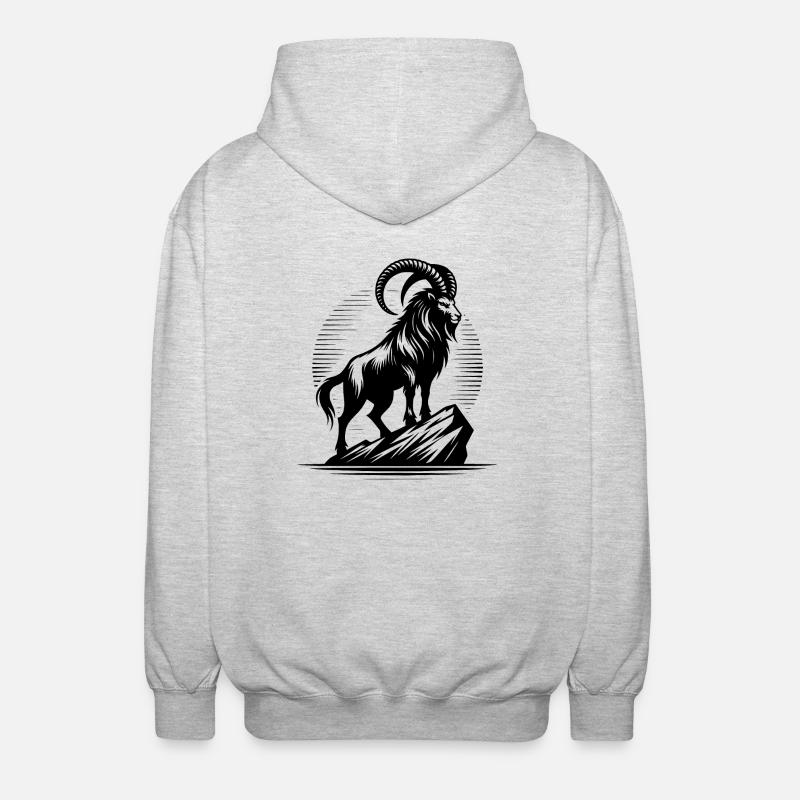 Cooler Steinbock mit gewaltigen Hörnern - Unisex Kapuzenjacke - Hellgrau meliert