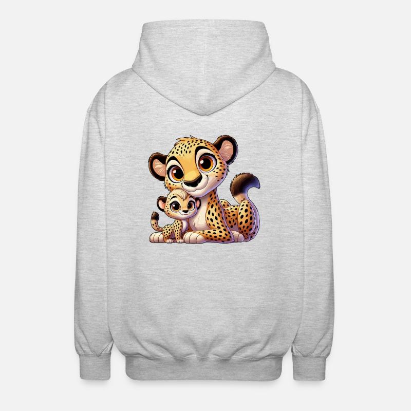 Guépard avec enfant - Veste à capuche unisexe - gris clair chiné