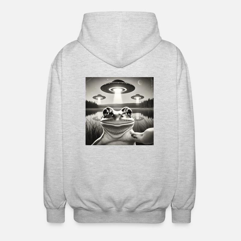 Funny Frog UFO Selfie Alien - Unisex Hooded Jacket - light heather grey