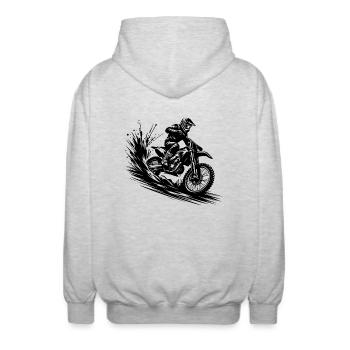 Energetic Motocross Illustration Drawing - Unisex Hooded Jacket - light heather grey - Back - AI Model Male 185 light (185cm)