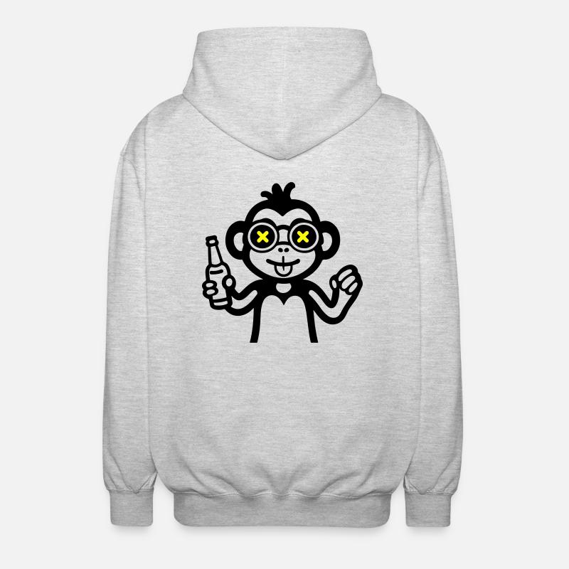 Affe Drinking Lustig Bier - Unisex Kapuzenjacke - Hellgrau meliert