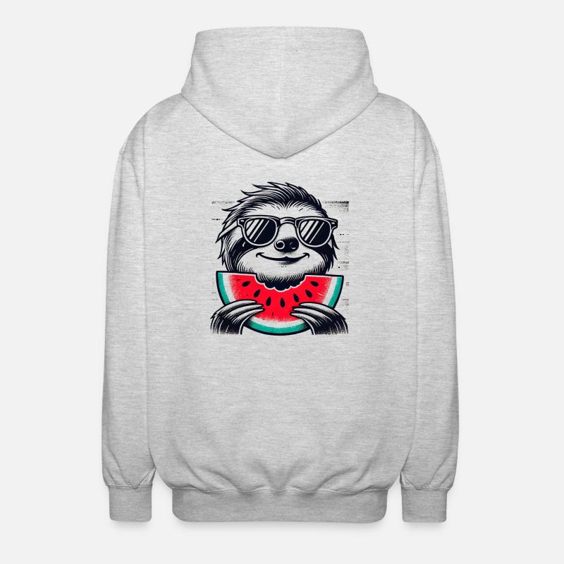Faultier Wassermelone - Unisex Kapuzenjacke - Hellgrau meliert