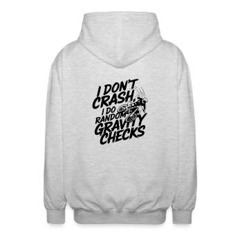JE NE M’ÉCRASE PAS, JE FAIS DES VÉRIFICATIONS DE GRAVITÉ ALÉATOIRES - Veste à capuche unisexe - gris clair chiné - Dos - AI Model Male 185 light (185cm)