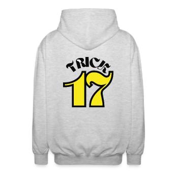 Trick 17 Retro Clever Slogan - - Unisex Kapuzenjacke - Hellgrau meliert - Hinten - AI Model Male 185 light (185cm)