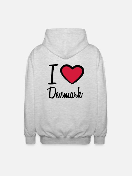 I Love Denmark Danmark Logo - Unisex Hooded Jacket - light heather grey