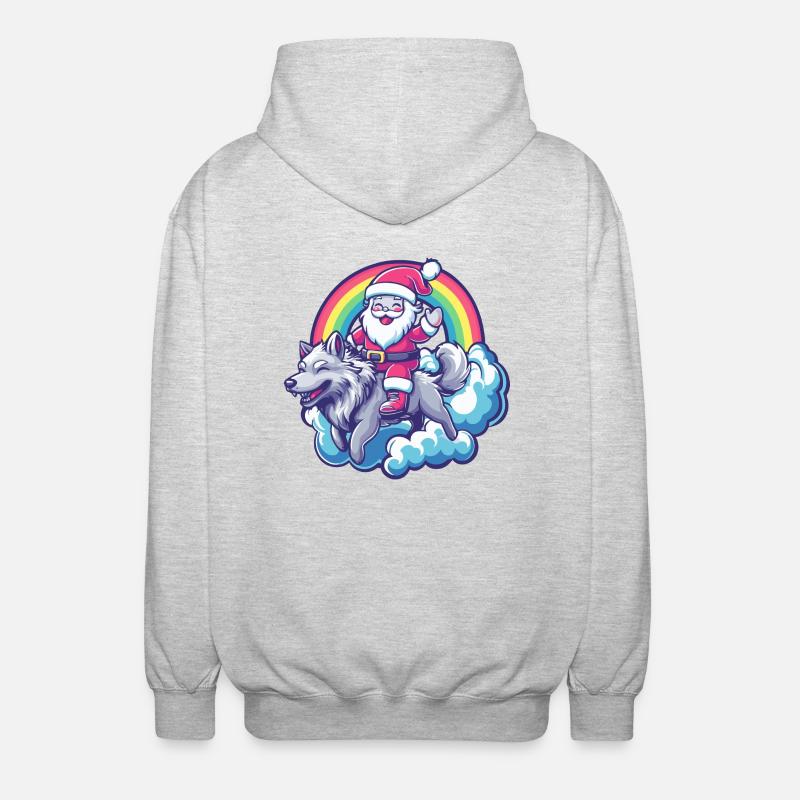 Wolf Weihnachtsmann Regenbogen - Unisex Kapuzenjacke - Hellgrau meliert