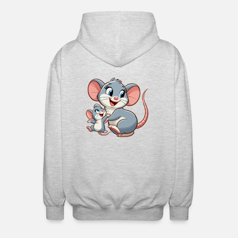Souris mère avec enfant gambadant - Veste à capuche unisexe - gris clair chiné