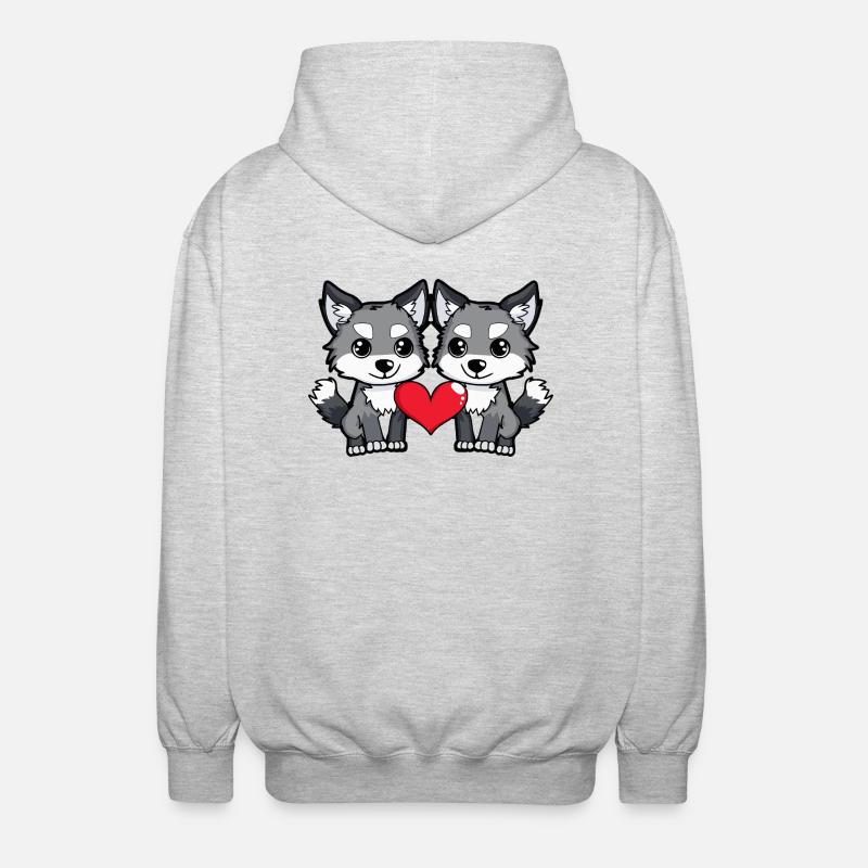 Couple de loups Saint-Valentin - Veste à capuche unisexe - gris clair chiné