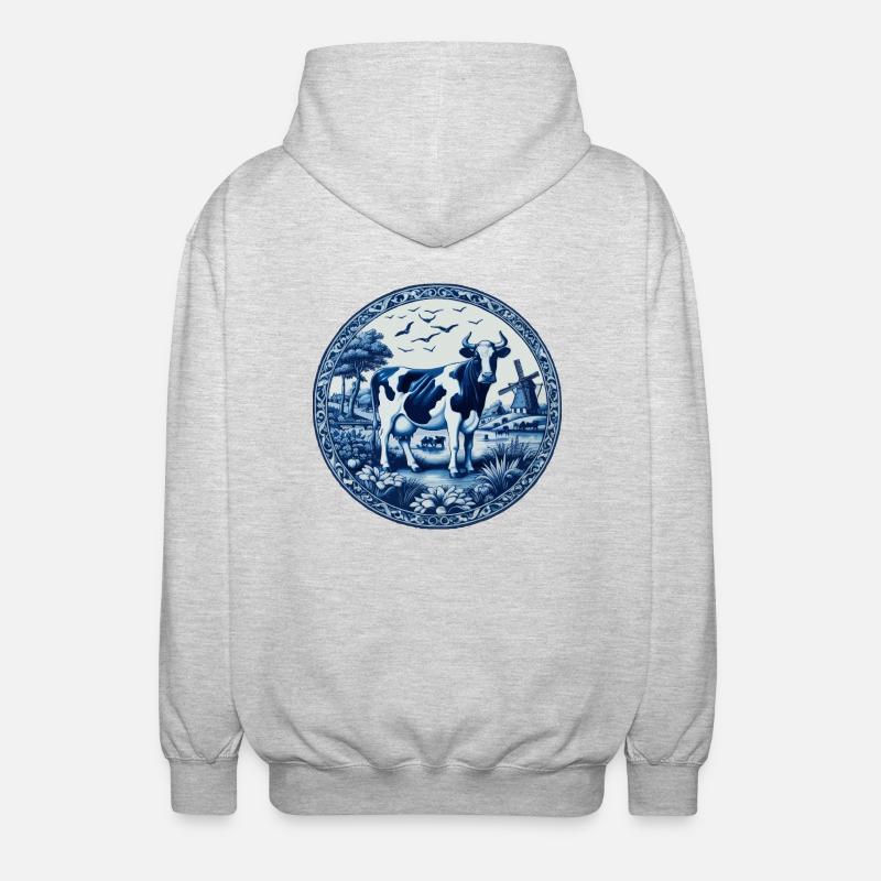 Vache bleue de Delft - Veste à capuche unisexe - gris clair chiné