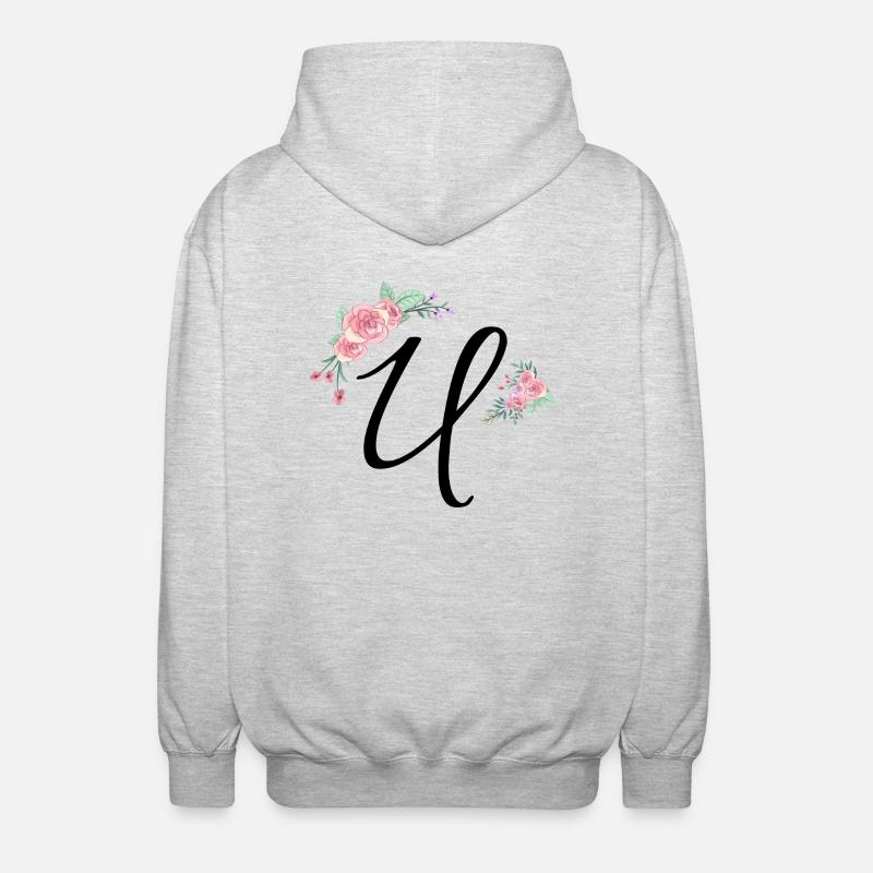 Buchstabe u Blumen - Unisex Kapuzenjacke - Hellgrau meliert