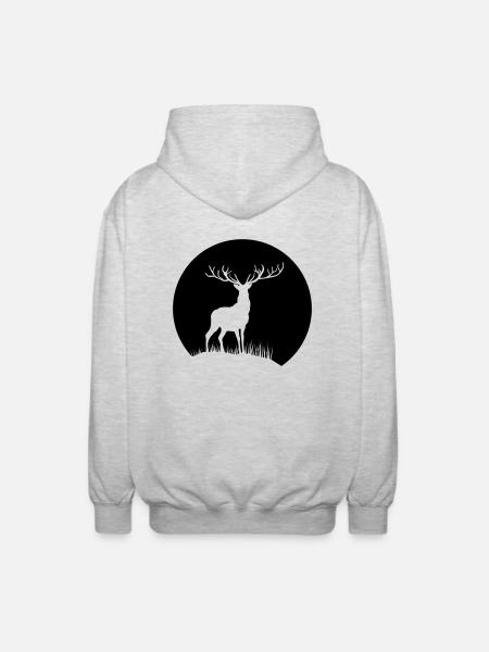 Hirsch im Mondlicht - Unisex Kapuzenjacke - Hellgrau meliert