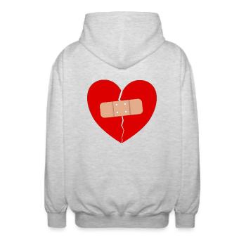 Coeur brisé plâtre amour cadeau tristesse - Veste à capuche unisexe - gris clair chiné - Dos - AI Model Male 185 light (185cm)