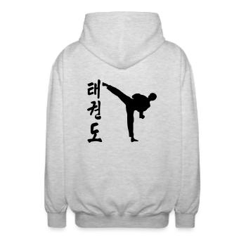 taekwondo high kick kick fight - Unisex Hooded Jacket - light heather grey - Back - AI Model Male 185 light (185cm)