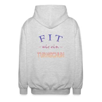Fit wie ein Turnschuh --Fitness - Trainig - Gym - Unisex Kapuzenjacke - Hellgrau meliert - Hinten - AI Model Male 185 light (185cm)