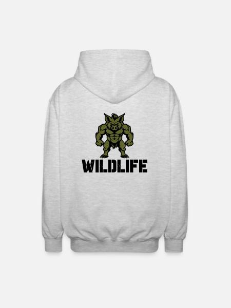Wild Boar Comic Wildlife - Unisex Hooded Jacket - light heather grey