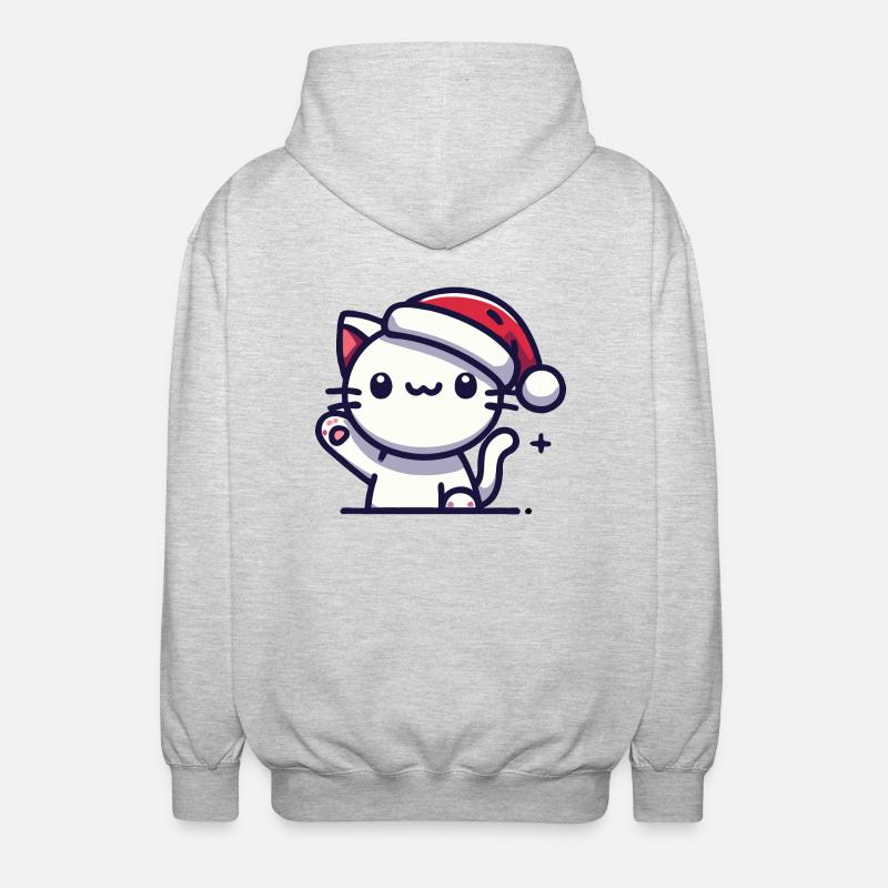 Cat with Santa hat - Unisex Hooded Jacket - light heather grey