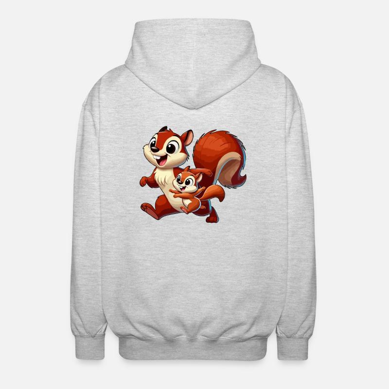 Eichhörnchen-Mutter und Kind beim Herumtollen - Unisex Kapuzenjacke - Hellgrau meliert
