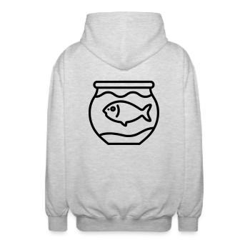 Icône de contour de poisson - Conception de pêche simple - Veste à capuche unisexe - gris clair chiné - Dos - AI Model Male 185 light (185cm)