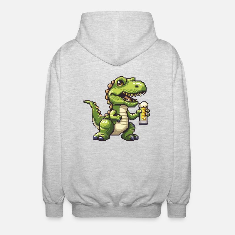 Dinosaure T-Rex Pixel Bière - Veste à capuche unisexe - gris clair chiné