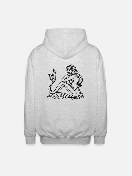 Lineart Tegning Havfrue - Unisex hættejakke. - lysegrå meleret